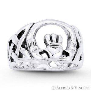 Irish Claddagh, Celtic Knot Love, Friendship Ring in 925 Sterling Silver- Size 5